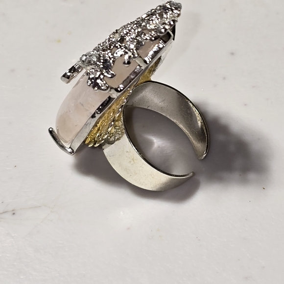 Handmade Romantic Natural Rose Quartz Gemstone Silver Tone Ring 17 - Picture 2 of 4